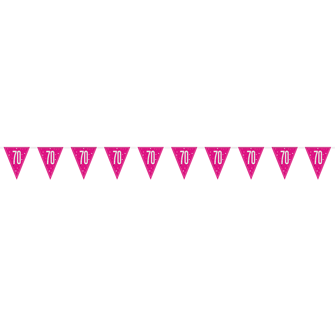 Hot Pink Glitz 70th Birthday Holographic Foil Pennant Bunting 274cm