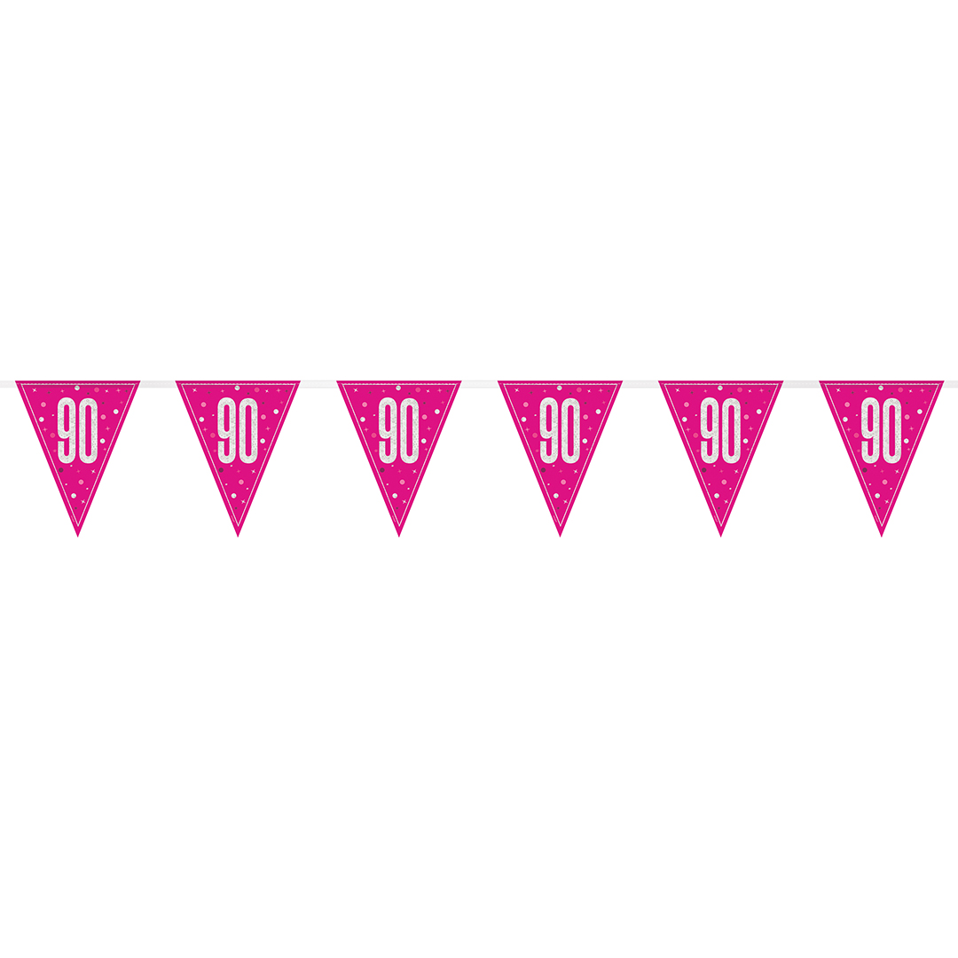 Hot Pink Glitz 90th Birthday Holographic Foil Pennant Bunting 274cm Product Gallery Image