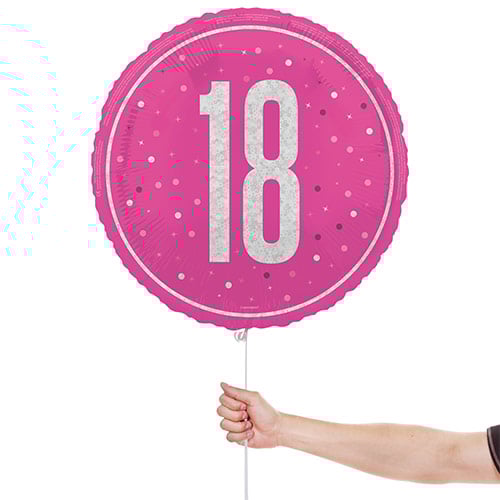 Hot Pink Glitz Age 18 Holographic Round Foil Helium Balloon 46cm / 18 in Product Gallery Image