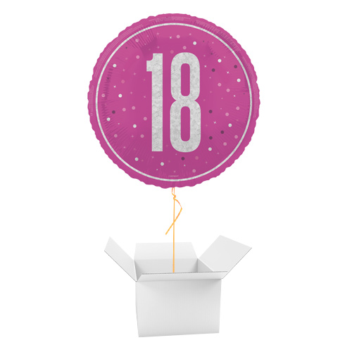 Hot Pink Glitz Age 18 Holographic Round Foil Helium Balloon - Inflated Balloon in a Box Product Gallery Image
