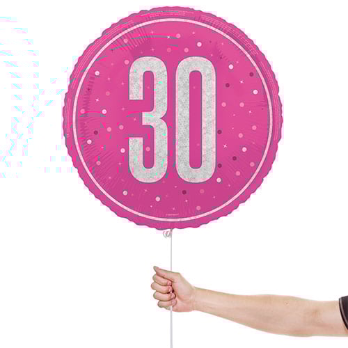 Hot Pink Glitz Age 30 Holographic Round Foil Helium Balloon 46cm / 18 in Product Gallery Image