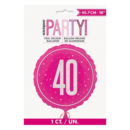 Hot Pink Glitz Age 40 Holographic Round Foil Helium Balloon 46cm / 18 in Product Gallery Image