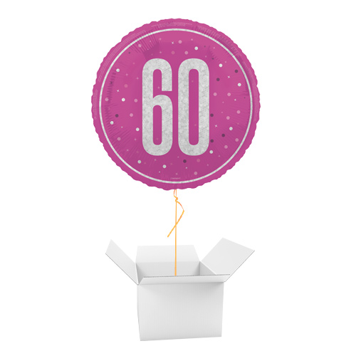 Hot Pink Glitz Age 60 Holographic Round Foil Helium Balloon - Inflated Balloon in a Box Product Gallery Image