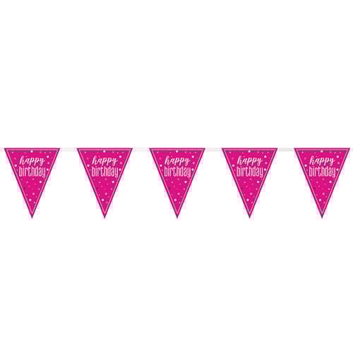 Hot Pink Glitz Happy Birthday Holographic Foil Pennant Bunting 274cm Product Gallery Image