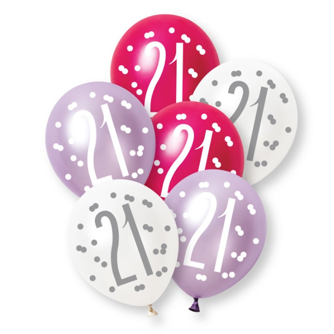 Hot Pink Glitz Pearlescent 21st Birthday Latex Balloons 30cm / 12 in - Pack of 6