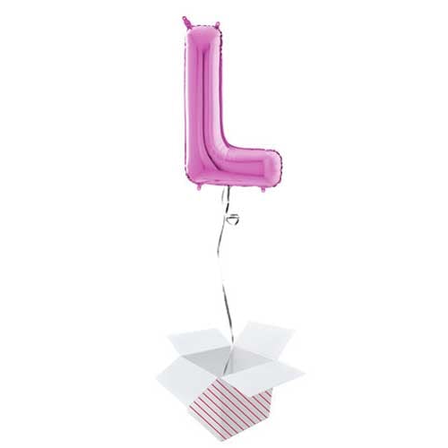 Hot Pink Letter L Helium Foil Giant Balloon - Inflated Balloon in a Box Product Gallery Image