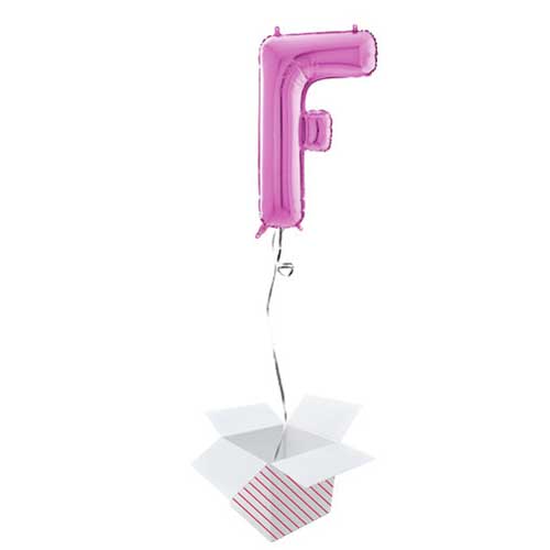 Hot Pink Letter F Helium Foil Giant Balloon - Inflated Balloon in a Box Product Gallery Image