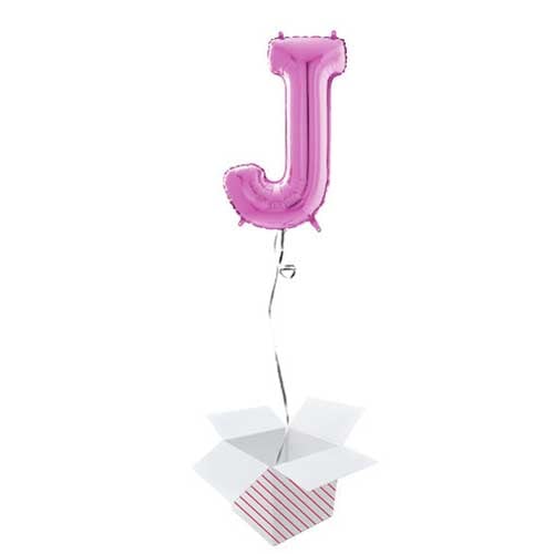 Hot Pink Letter J Helium Foil Giant Balloon - Inflated Balloon in a Box Product Gallery Image