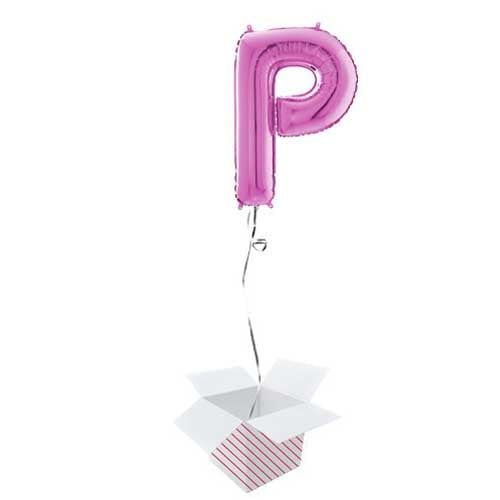 Hot Pink Letter P Helium Foil Giant Balloon - Inflated Balloon in a Box Product Gallery Image