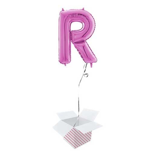 Hot Pink Letter R Helium Foil Giant Balloon - Inflated Balloon in a Box Product Gallery Image