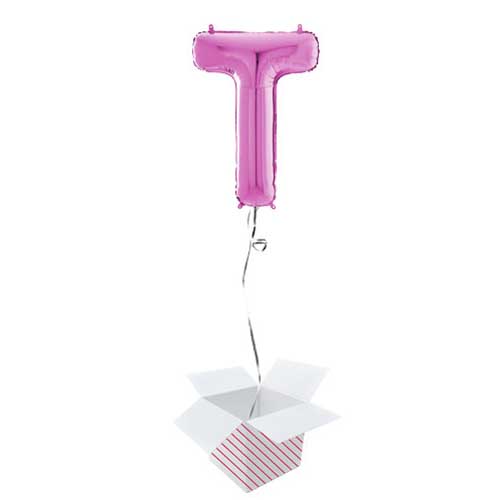 Hot Pink Letter T Helium Foil Giant Balloon - Inflated Balloon in a Box Product Gallery Image