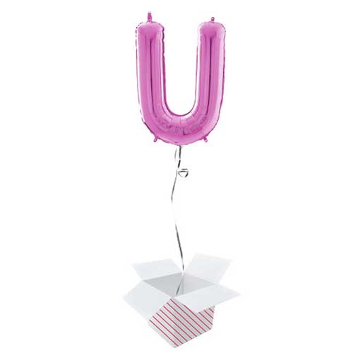 Hot Pink Letter U Helium Foil Giant Balloon - Inflated Balloon in a Box Product Gallery Image