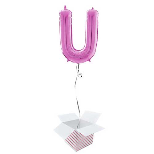 Hot Pink Letter U Helium Foil Giant Balloon - Inflated Balloon in a Box Product Image