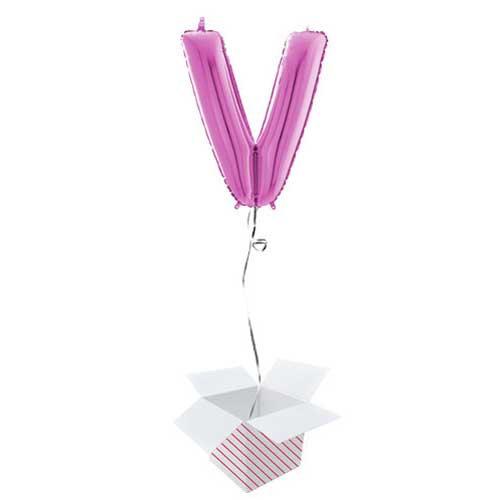Hot Pink Letter V Helium Foil Giant Balloon - Inflated Balloon in a Box Product Gallery Image