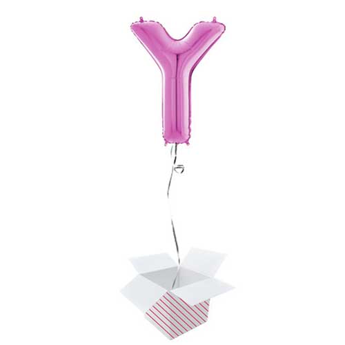 Hot Pink Letter Y Helium Foil Giant Balloon - Inflated Balloon in a Box Product Gallery Image