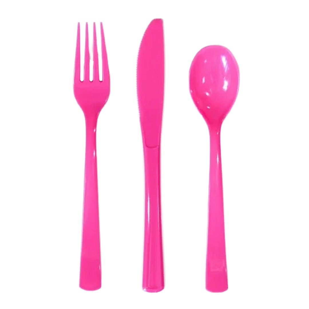 Hot Pink Plastic Reusable Assorted Cutlery Set - Pack of 18 Bundle Product Image