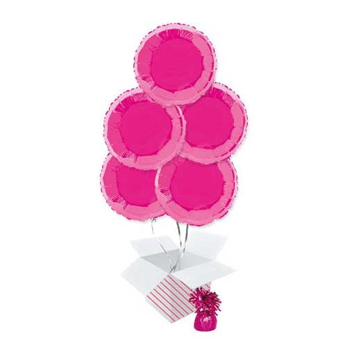 Hot Pink Round Foil Helium Balloon Bouquet - 5 Inflated Balloons In A Box Product Gallery Image