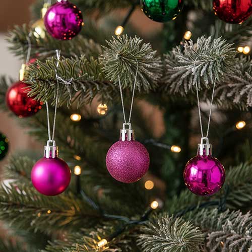 Hot Pink Shatterproof Christmas Baubles 3cm Pack of 12 Tree Ornaments