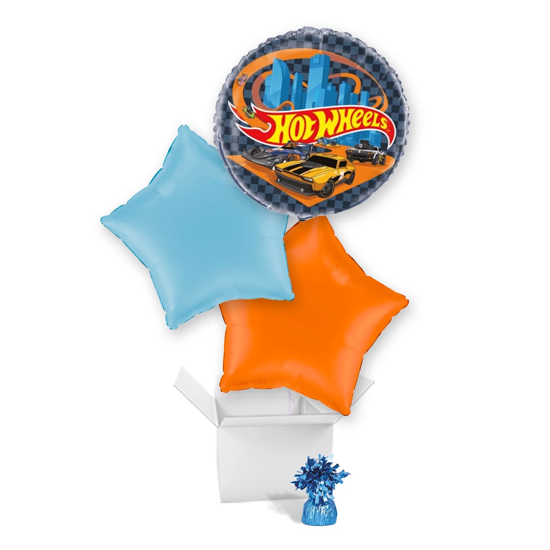 Hot Wheels Round Foil Balloon Bouquet - 3 Inflated Balloons In A Box