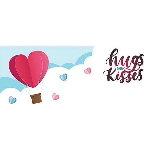 Hugs and Kisses Hot Air Balloon Valentines Design Small Personalised Banner – 4ft x 2ft