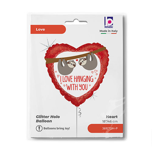 I Love Hanging With You Sloths Valentines Heart Shape Foil Helium Balloon 46cm / 18 in Product Gallery Image