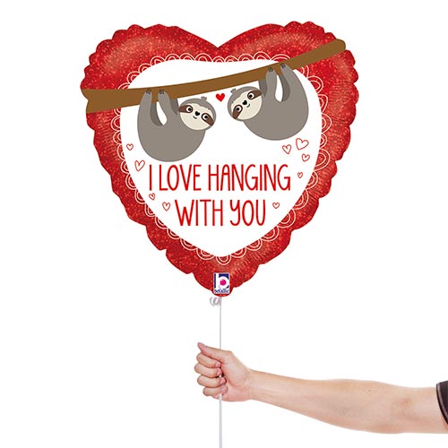 I Love Hanging With You Sloths Valentines Heart Shape Foil Helium Balloon 46cm / 18 in Product Gallery Image