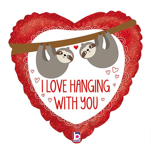 I Love Hanging With You Sloths Valentines Heart Shape Foil Helium Balloon 46cm / 18 in Product Gallery Image
