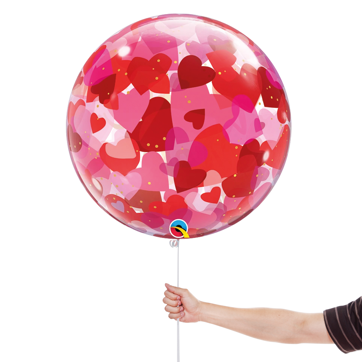 I Love You Paper Hearts See-Thru Bubble Helium Qualatex Balloon - Inflated Balloon in a Box Product Gallery Image