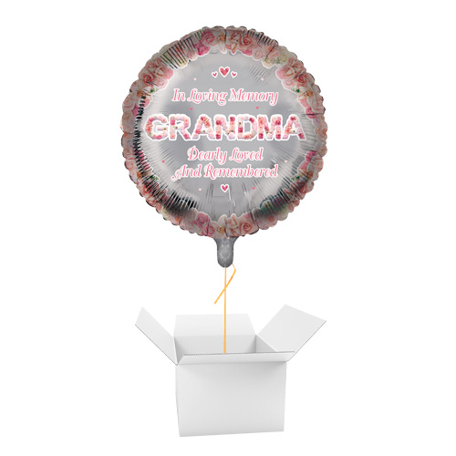 In Loving Memory Grandma Round Memorial Foil Helium Balloon - Inflated Balloon in a Box