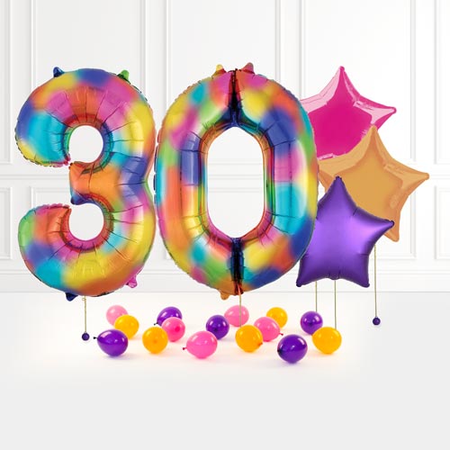 Rainbow Star Foil Helium Balloon - Inflated Balloon in a Box Product Gallery Image
