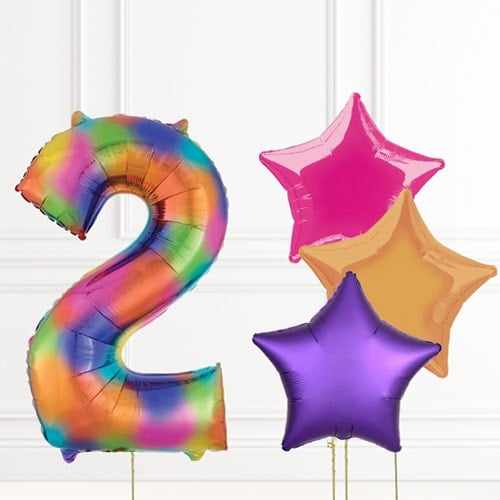 Rainbow Star Foil Helium Balloon - Inflated Balloon in a Box