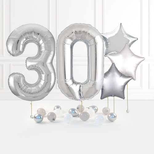 Inflated Silver Birthday Balloon Numbers Product Gallery Image