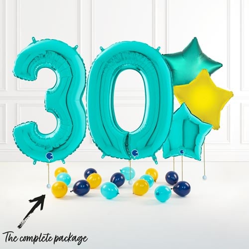 Inflated Turquoise Blue Birthday Balloon Numbers Product Gallery Image