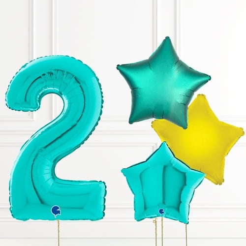 Inflated Turquoise Blue Birthday Balloon Numbers
