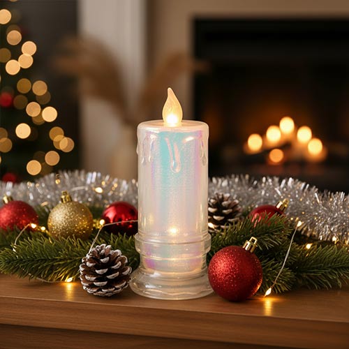Iridescent Christmas LED Pillar Candle 11cm