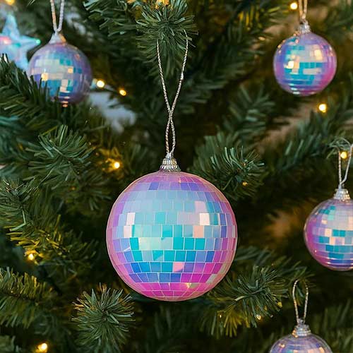 Iridescent Disco Ball Bauble Christmas Hanging Decoration 12cm Sparkling Ornament