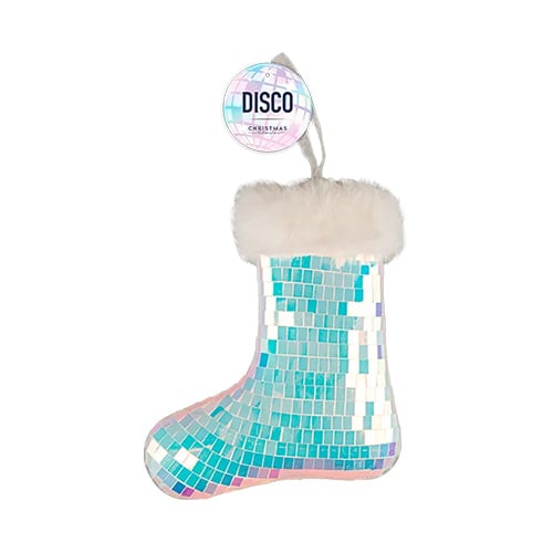 Iridescent Disco Ball Christmas Stocking Hanging Decoration 15cm Product Image