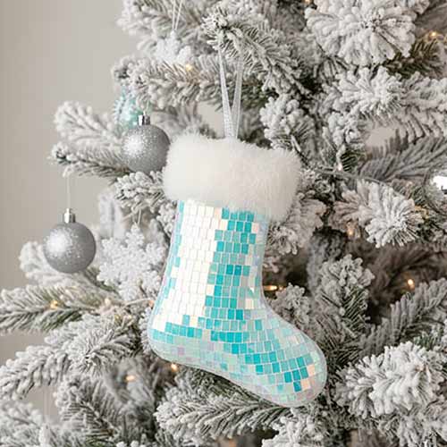 Iridescent Disco Ball Christmas Stocking Hanging Decoration Tree Ornament 15cm