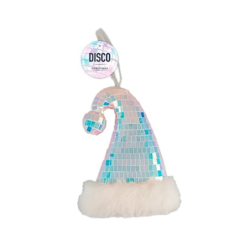 Iridescent Disco Ball Santa Hat Christmas Hanging Decoration 15cm Product Image