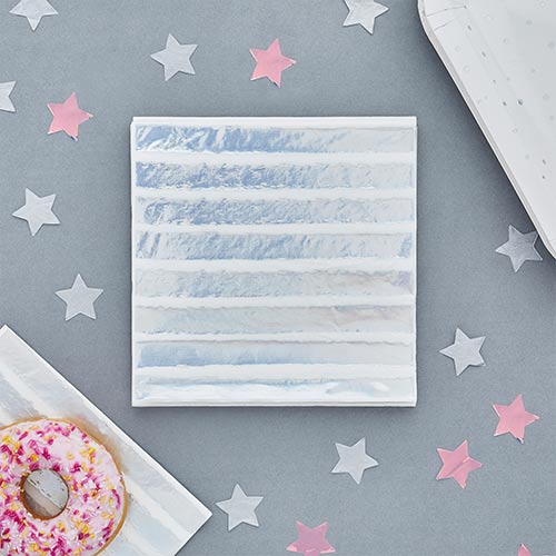 Iridescent Foil Striped Luncheon Paper Napkins 3 Ply 33cm - Pack of 16 Product Gallery Image