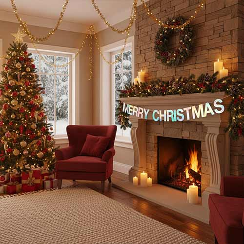 Iridescent Merry Christmas Cardboard Banner 2m Product Gallery Image