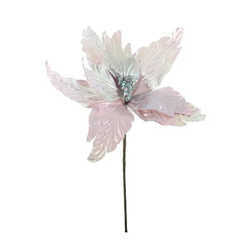 Iridescent Pink Poinsettia Christmas Pick Decoration 35cm Product Image