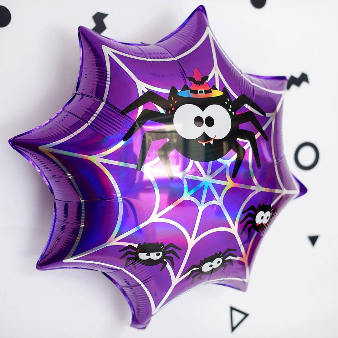 Iridescent Spider Web Shaped Halloween Foil Balloon 55cm / 22 in View 2