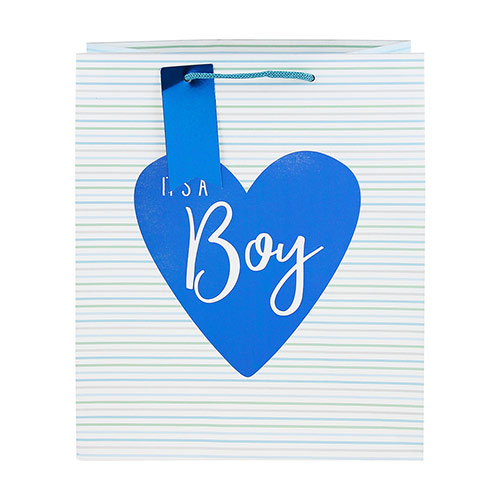 It’s A Boy Blue Striped Large White Gift Bag 33cm Product Gallery Image