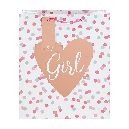 It’s A Girl Pink Polka Dot Large White Gift Bag 33cm Product Gallery Image