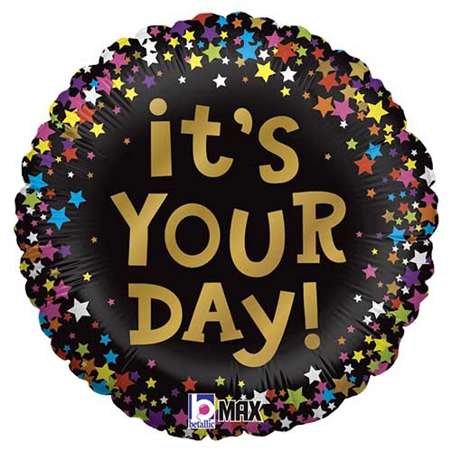 It's Your Day Stars Round Foil Helium Balloon 46cm / 18 in Product Gallery Image