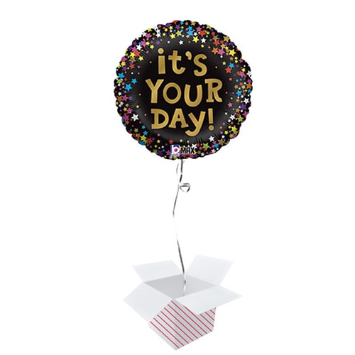 It's Your Day Stars Round Foil Helium Balloon - Inflated Balloon in a Box Product Gallery Image