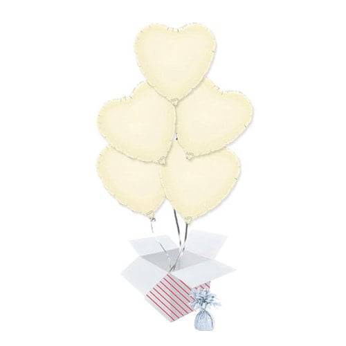 Ivory Heart Foil Helium Balloon Bouquet - 5 Inflated Balloons In A Box Product Image