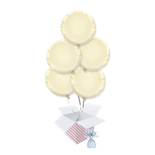 Ivory Round Foil Helium Balloon Bouquet - 5 Inflated Balloons In A Box Product Gallery Image