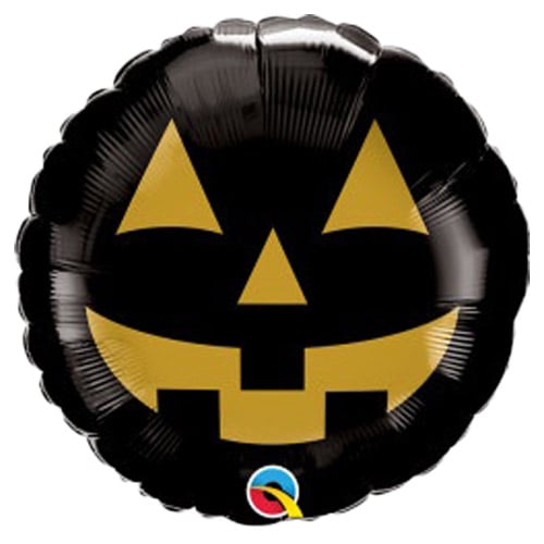 Jack O'Lantern Face Black & Gold Halloween Round Foil Helium Balloon 46cm / 18 in